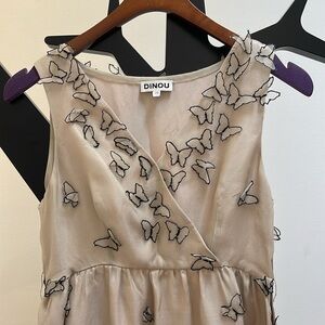 100% silk chiffon butterfly dress beige and black size 38 XS